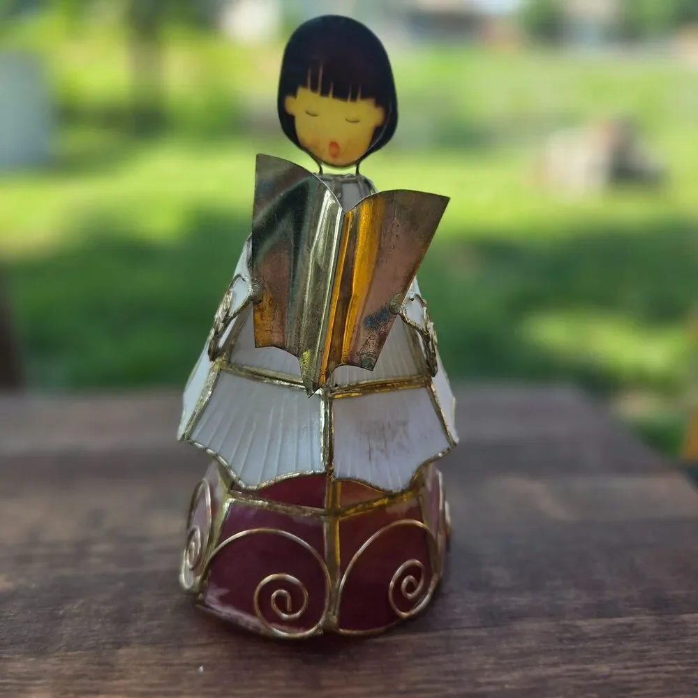 Vintage Capiz Shell Angel Choir Shelf Sitter Figurine Hand Painted Face 6.5